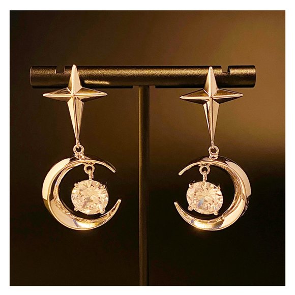 Metal Starlight Moon Zircon Pendant Earrings - Picture 2 of 10